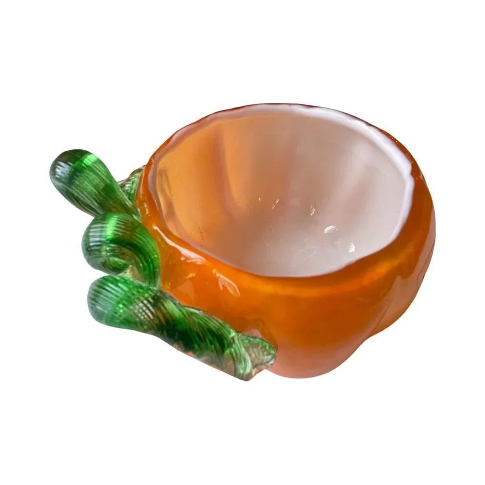 Hand Blown Art Glass Deco Pumpkin Bowl Vase Planter Swirl NWT